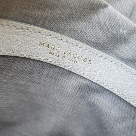 Marc Jacobs Chain Strap White Shoulder Bag Large Satchel Gold Logo Plate Leather - Picture 9 of 10